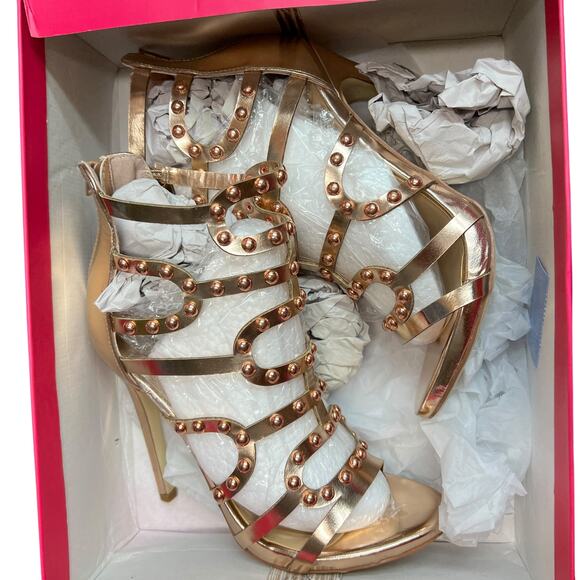 Shoedazzle Strappy Heels Size 5.5 Rose Gold Fairy Princess Party Wedding Guest - Picture 8 of 8